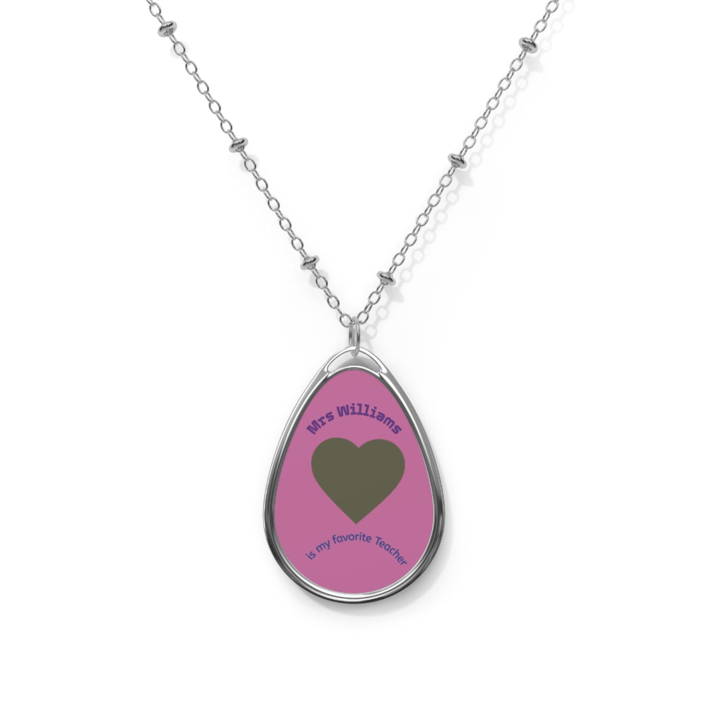 Personalized Teacher Oval Necklace, Custom Jewelry Gift, Teacher Appreciation, Heart Pendant, Back to School Gift, Birthday Gift