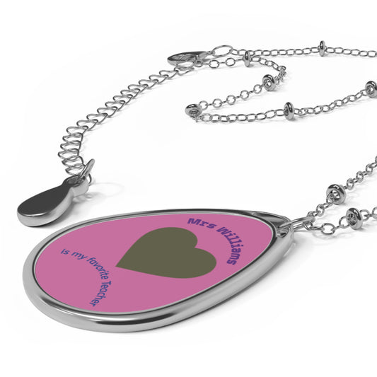 Personalized Teacher Oval Necklace, Custom Jewelry Gift, Teacher Appreciation, Heart Pendant, Back to School Gift, Birthday Gift